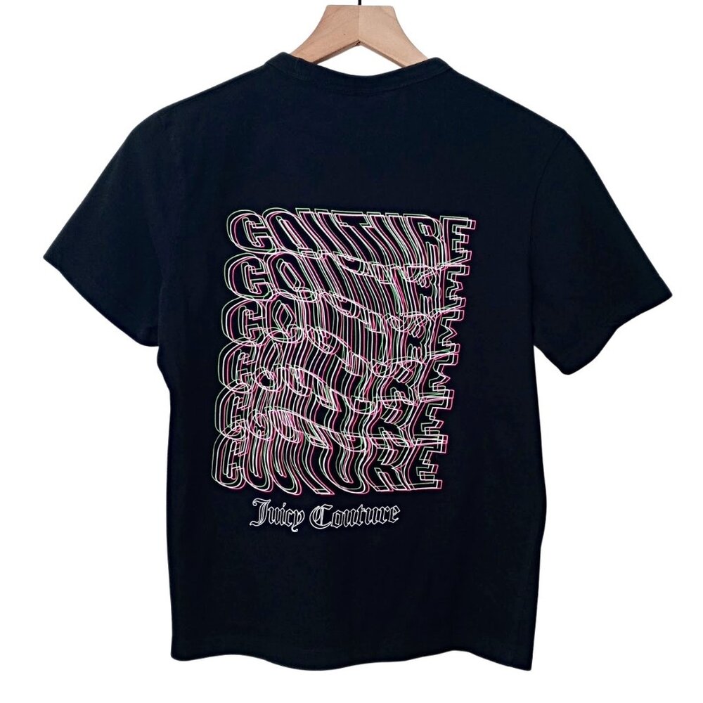 Juicy Couture Womens Graphic Crew Neck T Shirt Black Cotton Short Sleeve Size M